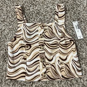 Women’s small no boundaries brown tan white button up tank top sleeveless disco.